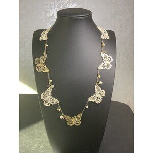 Clairs Pearl Bead Gold and White Butterfly Cottagecore Necklace